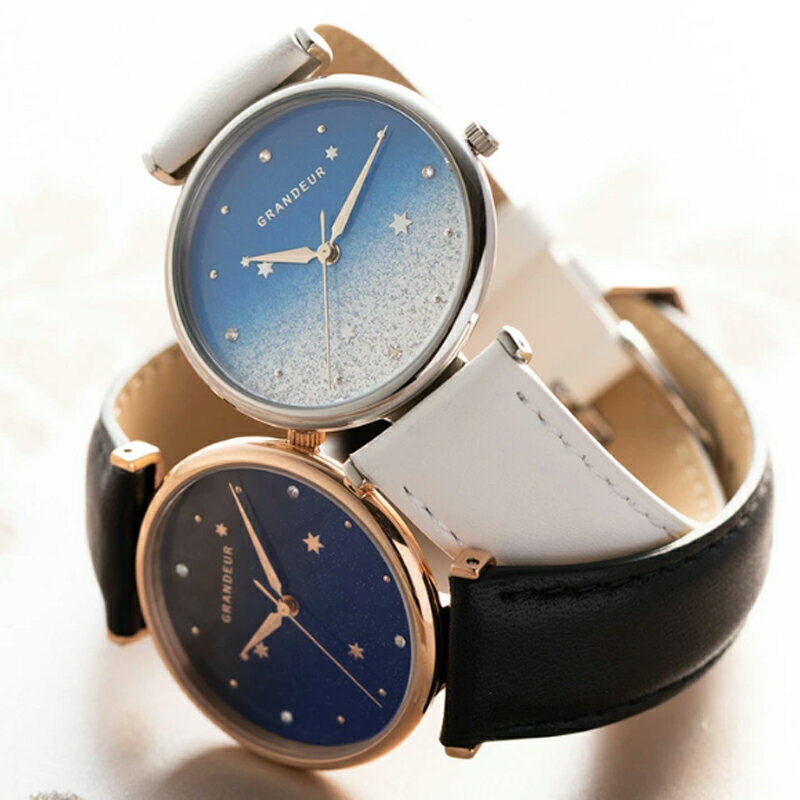 グランドール レディース うす型 グリッターウォッチ Grandeur ESL080 Planet惑星シリーズ グラデーションウォッチ センターラグ レディース腕時計 星空 牛本革 カーフ 正規品 送料無料