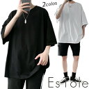 【送料無料】 EsTole モノクロビッグT Tシャツ 半袖 ビッグTシャツ 5分袖 ドロップショルダー オーバーサイズ カットソー トップス シンプル 無地 定番 メンズ オーバーサイズ ダボT モード ストリート系 病み 原宿系 エストール