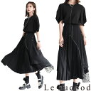 【Le sucood】 モード系パフブラウス&プリーツスカート ブラウス カットソー パフスリーブ 半袖 ロングスカート アシメスカート デザインスカート 変形スカート ミディ丈 ハイウエスト レディース ストリート系 モード系 個性的 原宿系
