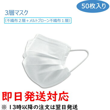 【最短即日発送】マスク 在庫あり 50枚 白 ホワイト 不織布マスク 使い捨て プリーツマスク ふつうサイズ 大人用 立体3層不織布 高密度フィルター ノーズワイヤー 花粉症 ほこり ウイルス