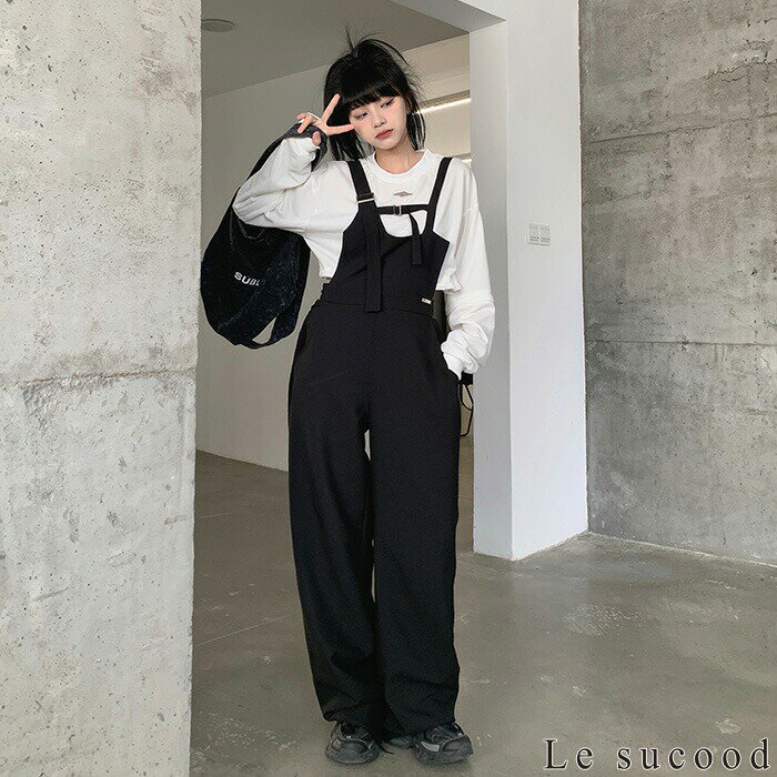 【Le sucood】リバーシブルストリートオーバーオール サロペット オールインワン リバーシブルオーバーオール オーバーサイズ ゆったり ワイドパンツ ワークパンツ ロングパンツ 個性的 シンプル レディース モード系 ストリート系 原宿系