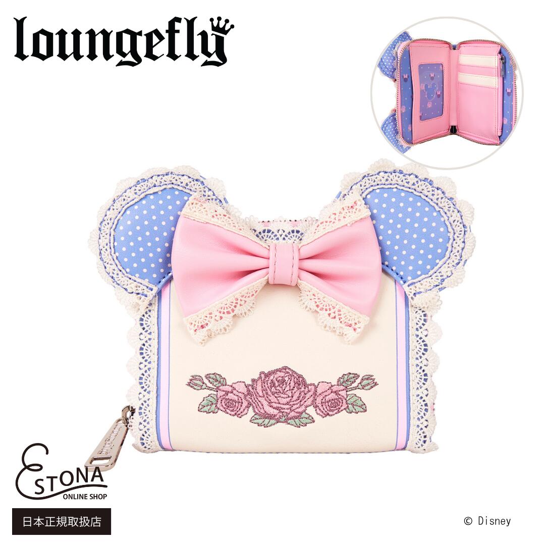 【Loungefly公式】DISNEY MINNIE FLORAL AND LACE EARS ZIP AROUND WALLET │ ラウンジフライ ウォレット ディズニー ウェディング 財布 小銭入れ カード入れ 定期入れ フローラル レース リボンのサムネイル
