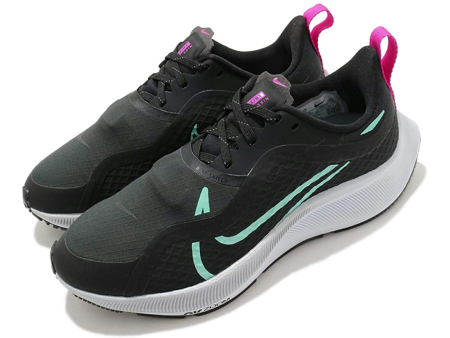 NIKE WMNS AIR ZOOM PEGASUS 37 SHIELDナイキ エア ズーム ペガサス 37 シールド レディース ランニングシューズBLACK/AURORA GREEN 20-12-0282#70