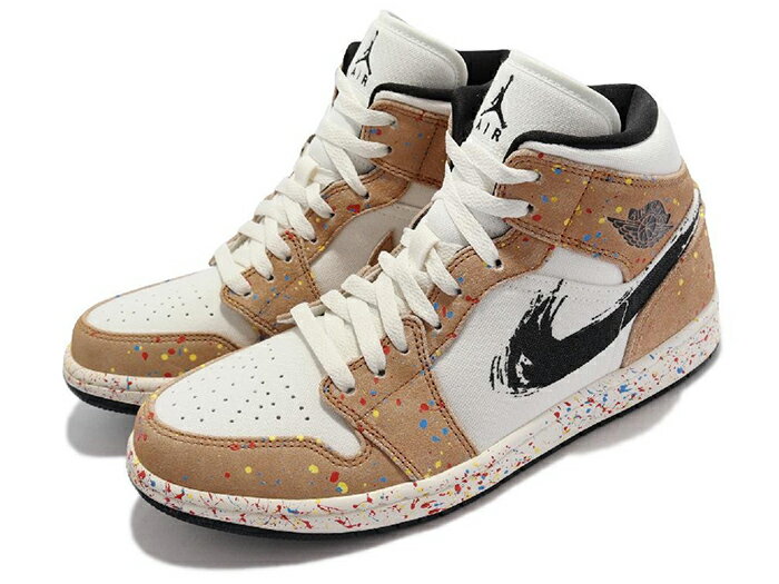 NIKE AIR JORDAN 1 MID SE【Brushstroke】【Paint Splatter】【ペイント スプラッター】ナイキ エアジョーダン 1 ミッド SE メンズ バスケットボール シューズSail/Black/Cider/Chile Red -J