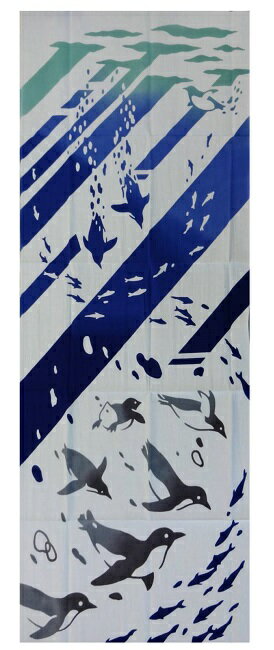 【絵手ぬぐい 海遊ペンギン】【注染】【気音間-kenema-】通年柄てぬぐい　ペンギン柄手ぬぐい夏柄手ぬ..