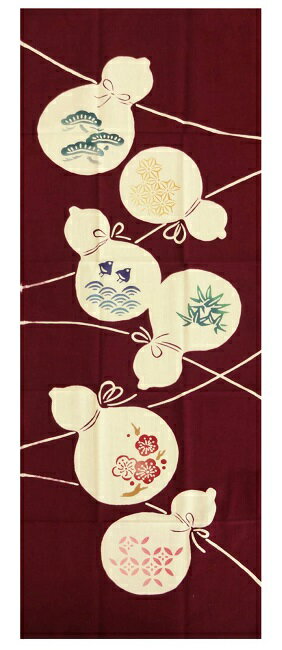 【手ぬぐい 招福六瓢箪　紫】【かまわぬ】【注染】冬柄手ぬぐい　無病　むびょうたん　ヒョウタン　縁起　通年　てぬぐい