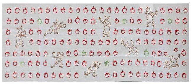 【手ぬぐい 鳥獣戯画　りんご 】【注染】【かまわぬ】通年柄てぬぐい 鳥獣戯画手拭い限定手ぬぐい