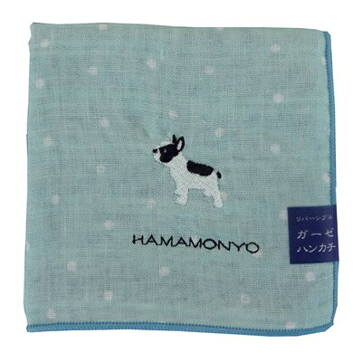 樂天商城 - ガーゼはんかち【ドットとフレンチブル】リバーシブルガーゼハンカチ濱文様　犬柄　フレンチブル