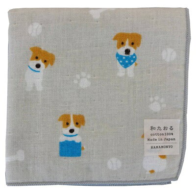 Rakuten - セミウォッシュはんかち【テリアくん】 和たおるセミウォッシュ犬柄ハンカチ