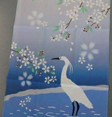 【絵手ぬぐい コサギの夢桜】【捺染】【濱文様】春柄てぬぐい　桜柄　サギ