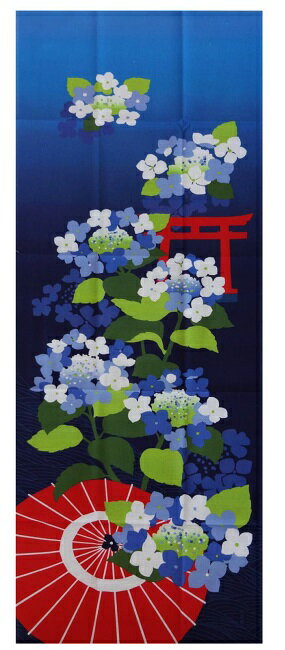 【絵手ぬぐい あじさい和景色】【捺染】【濱文様】夏柄てぬぐい　アジサイ柄