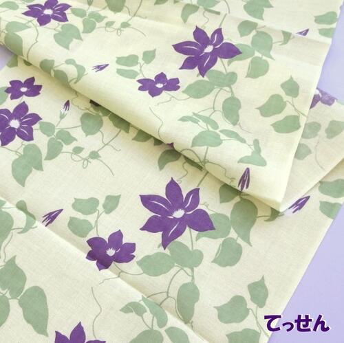 【手ぬぐい てっせん】【捺染】【濱文様】夏柄 てぬぐい 手拭い 花 クレマチス 小紋のサムネイル