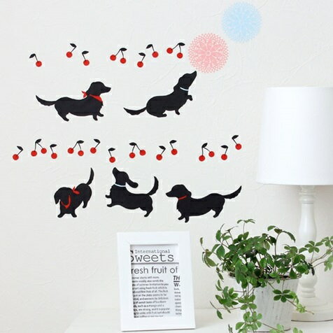 【ウォールステッカー ミニチュアダックスフンド】インテリア 壁飾り 犬 シルエット 子供部屋 ハウスジーダ 貼ってはがせる A4サイズ