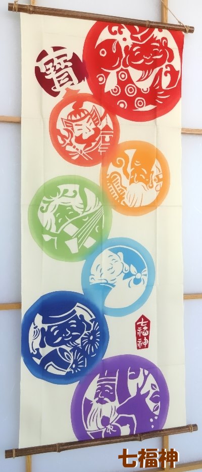 【絵手ぬぐい 七福神】【注染】【気音間-kenema-】通年柄 てぬぐい 手拭い 縁起 ケネマタペストリー　おしゃれ