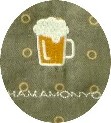 【リングドットとビール】はんかち　リバーシブルガーゼハンカチ ちゃ麦　刺繍　濱文様
