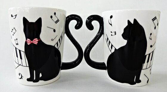 黒猫マグカップ ペアマグカップ【黒猫　ピアノ】株式会社アルタ　マグカップ　音符柄　猫柄マグカップ