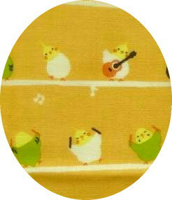 はんかち【インコリズム】イエロー手ぬぐい生地ハンカチ　音符　小鳥