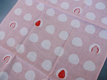 【手ぬぐい　いちご大福】【捺染】【濱文様】春柄てぬぐい　小紋　イチゴ大福柄　和菓子