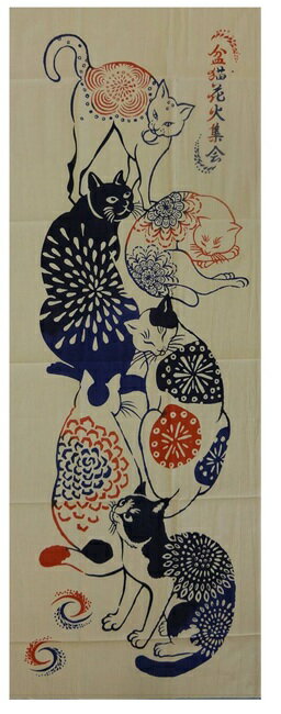 樂天商城 - 【絵手ぬぐい 盆猫花火集会】【注染】【JIKAN STYLE】夏柄てぬぐい　猫柄　花火タペストリー