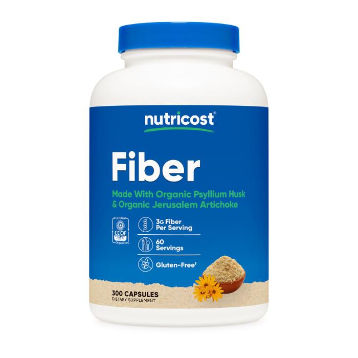 【Nutricost公式】 ファイバーサプリメント 300カプセル ? 食物繊維 有機サイリウムハスク & 有機キクイモ使用, 60回分, 非遺伝子組み換え、グルテンフリー