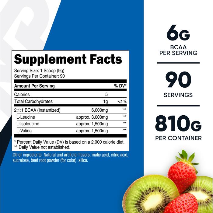 【Nutricost公式】BCAAパウダー 90食 810g ストロベリーキウイ味 2:1:1 非遺伝子組...
