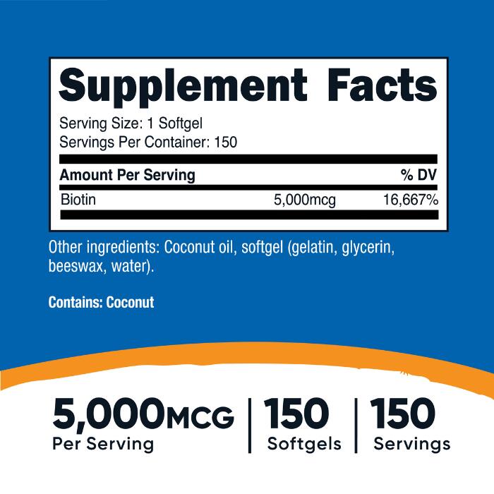 【Nutricost公式】ビオチン (5,000mcg)、150ソフトカプセル、オーガニックヴァージ...