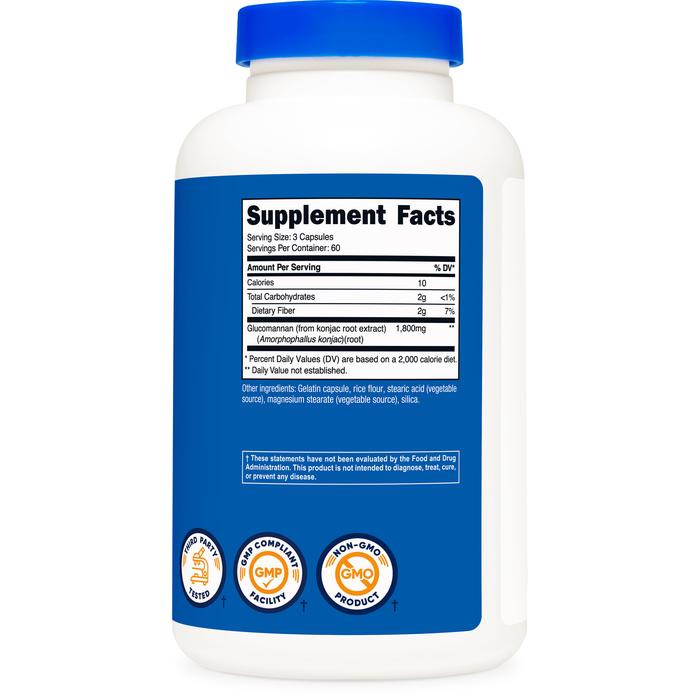 【Nutricost公式】グルコマンナン 600mg 180カプセル 約60日分（3粒1,800mg） - こんにゃくダイエット こんにゃく根 食物繊維 サプリ ニュートリコスト