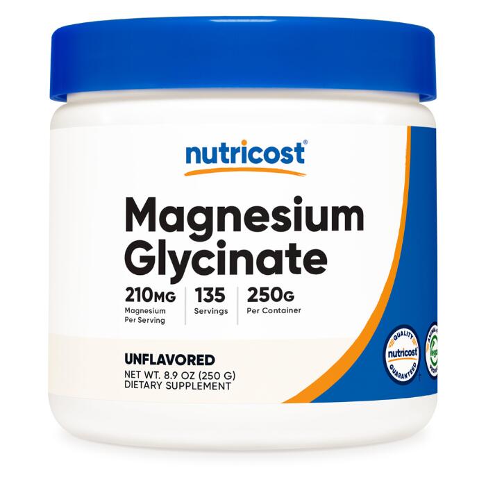 【Nutricost公式】マグネシウムグリシネートパウダー 250グラム 210mg 約135日分 アンフレーバー 非遺伝子組み換え グルテンフリー ヴィーガン対応 ニュートリコスト