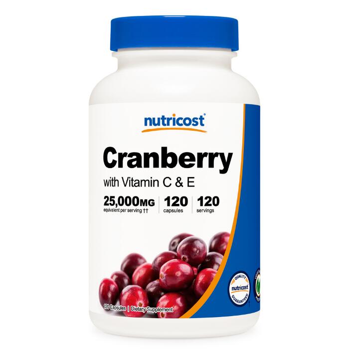 【Nutricost】 クランベリーエキス クランベリー サプリ 25000mg ビタミンC ＆ ビタミンE 配合 120カプセル 非GMO グルテンフリー Cranberry Extract Capsules with Vitamin C & Vitamin E