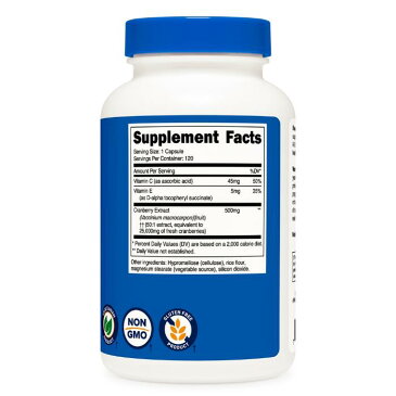 【Nutricost】 クランベリーエキス クランベリー サプリ 25000mg ビタミンC & ビタミンE 配合 120カプセル 非GMO グルテンフリー Cranberry Extract Capsules with Vitamin C & Vitamin E