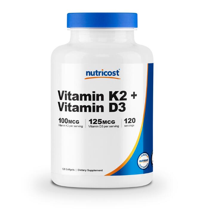 【Nutricost】 ビタミンK2 100mcg + ビタミンD3 5000IU 120ソフトカプセル 非GMO グルテンフリー 1