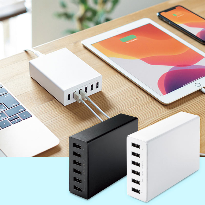 【クーポンで10％OFF対象商品】【訳あり 新品】USB充電器 6ポート 合計12A 高耐久 スマホ タブレット対応 同時充電 ホワイト ACA-IP67W サンワサプライ ※箱にキズ、汚れあり