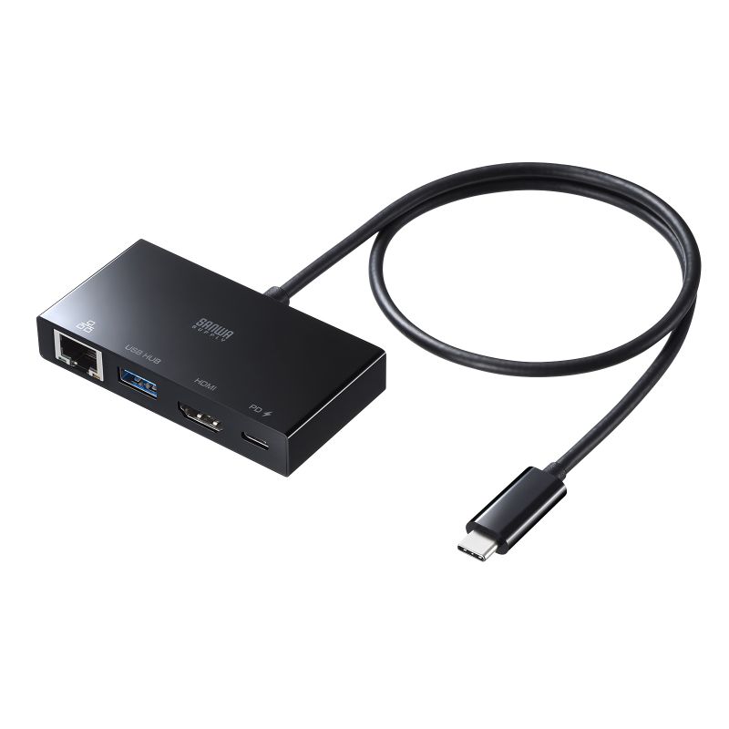 【訳あり 新品】USB Type C-マルチ変換アダプタ HDMI 4K/30Hz対応 LAN USB3.2 Gen1 PD充電 セルフパワー バスパワー ブラック AD-ALCMHL1BK サンワサプライ 箱にキズ 汚れあり