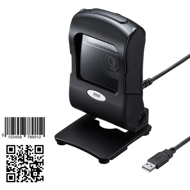 【最大2000円OFFクーポン配布中】【訳あり 新品】バーコードリーダー 定置式 1次元 2次元 有線 角度調節 ブラック BCR-2DST3BK サンワサプラ...