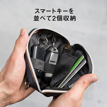 スマートキーケース(鍵・スマートキー2個収納・カード収納・小銭入れ・外側ポケット付き・キーリング付属・カラビナフック対応・ネイビー) EZ2-CAR067NV【ネコポス対応】