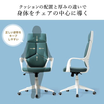 デザインチェア おしゃれ オフィス 4分割背もたれ ロッキング ハイバック 肘掛付き ホワイト EEX-CH78