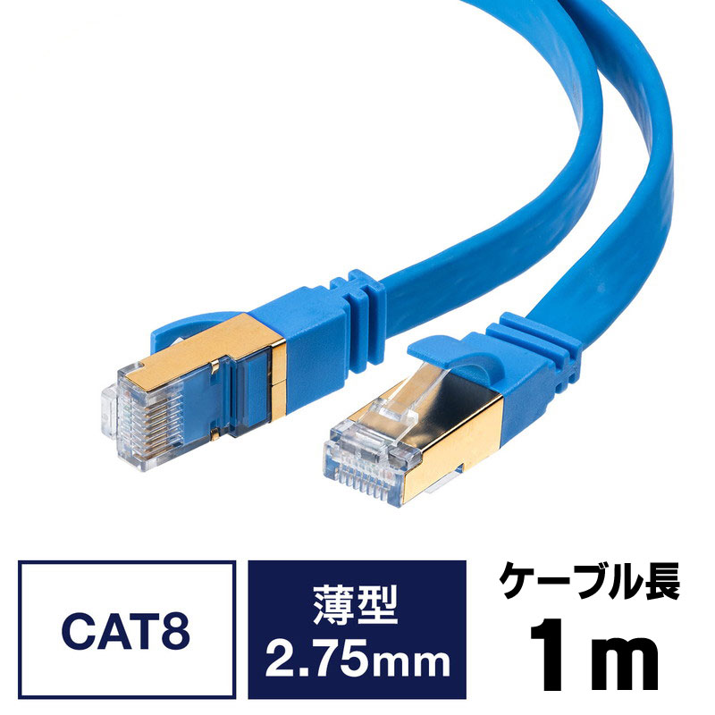 【5/30限定！全品ポイント10倍】LANケーブル カテ8 カテゴリー8 CAT8 40Gbps 2000MHz フラット エイリアンクロストーク 1m EZ5-LAN8FL01【ネコポス対応】