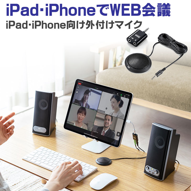 【最大3500円OFFクーポン 5/20まで】iPhone iPad向けWEB会議用マイクアダプタ 音声分配 Skype FaceTime対応 EZ4-MC008