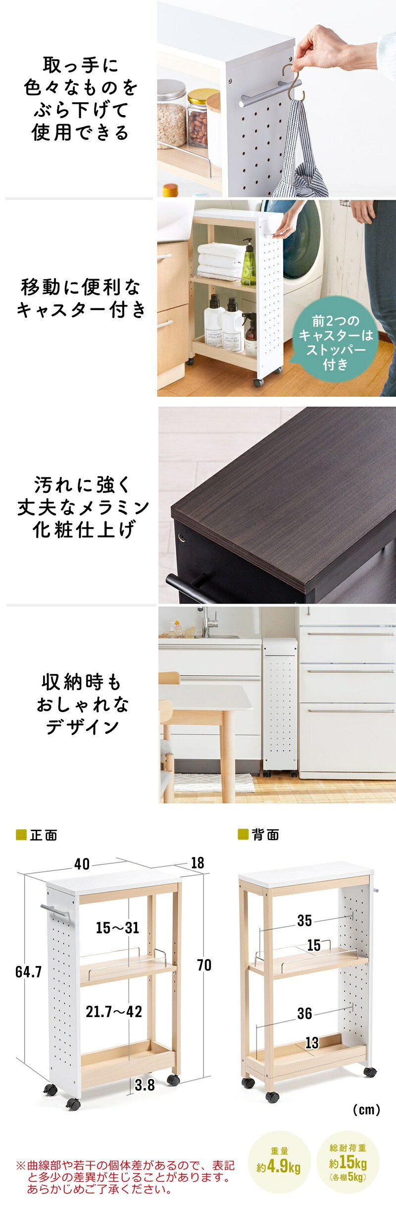 楽天市場】隙間収納 幅18cm 奥行40cm キャスター スリムワゴン スリム