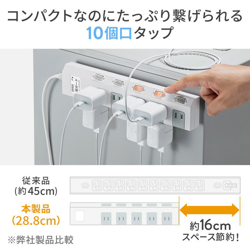 楽天市場】電源タップ マグネット付 10個口 延長コード 個別 楽天市場】電源タップ マグネット付 10個口 延長コード 個別