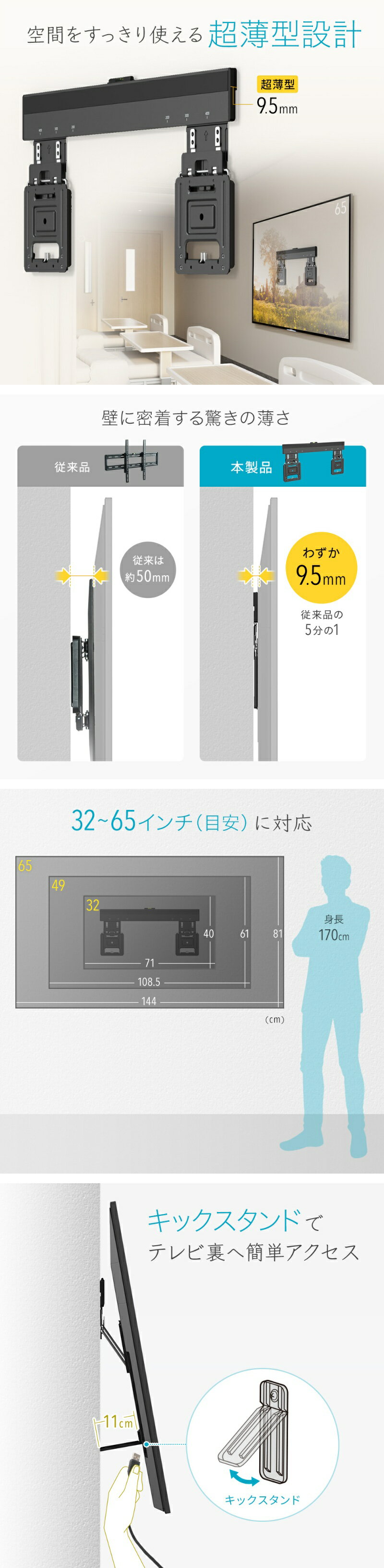 楽天市場】壁掛けテレビ金具 薄型 汎用 VESA モニター 対応表 32 楽天市場】壁掛けテレビ金具 薄型 汎用 VESA モニター 対応表 32