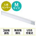 薄型LEDセンサーライト Mサイズ 幅40cm 人感センサー 3段階調色 無段階調光 最大270ルーメン マグネット内蔵 USB充電式 シルバー EZ8-LED073SV