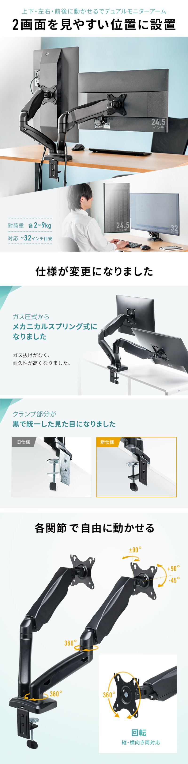 楽天市場】【クーポンで10％OFF対象商品】モニターアーム 2画面 32