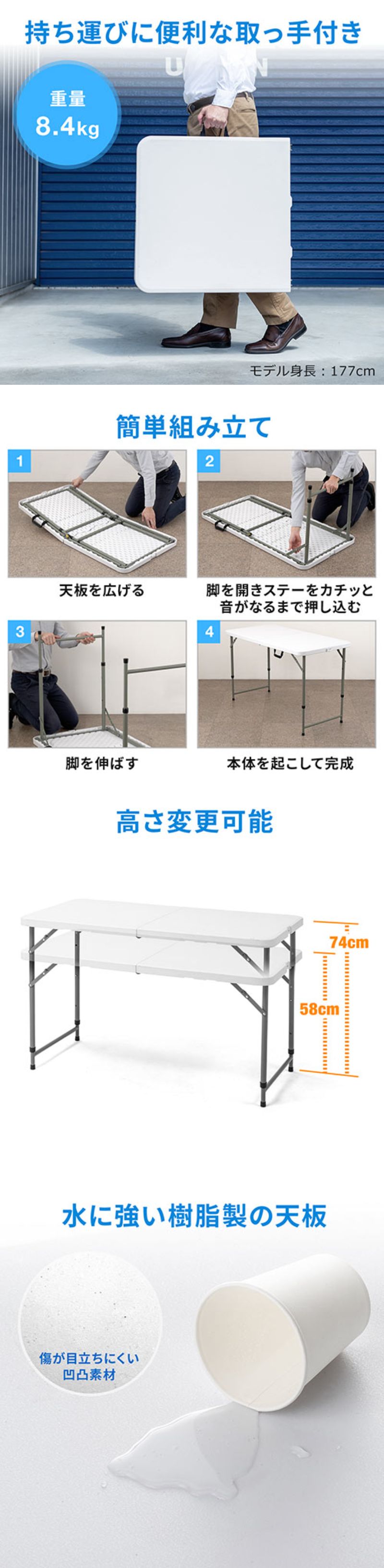 楽天市場】折りたたみテーブル 省スペース 幅1220×奥行610mm 樹脂天板