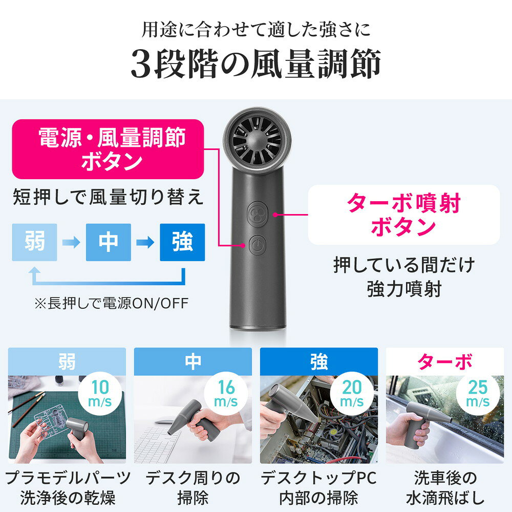 楽天市場】電動エアダスター 充電式 コンパクト 小型 軽量 風量4段階