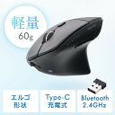 ワイヤレスマウス Bluetooth 軽量 大型 エルゴノミクス USB Aレシーバー 5ボタン マルチペアリング 静音 充電式 無線 2.4GHz ブラック EZ4-MAWBT215BK