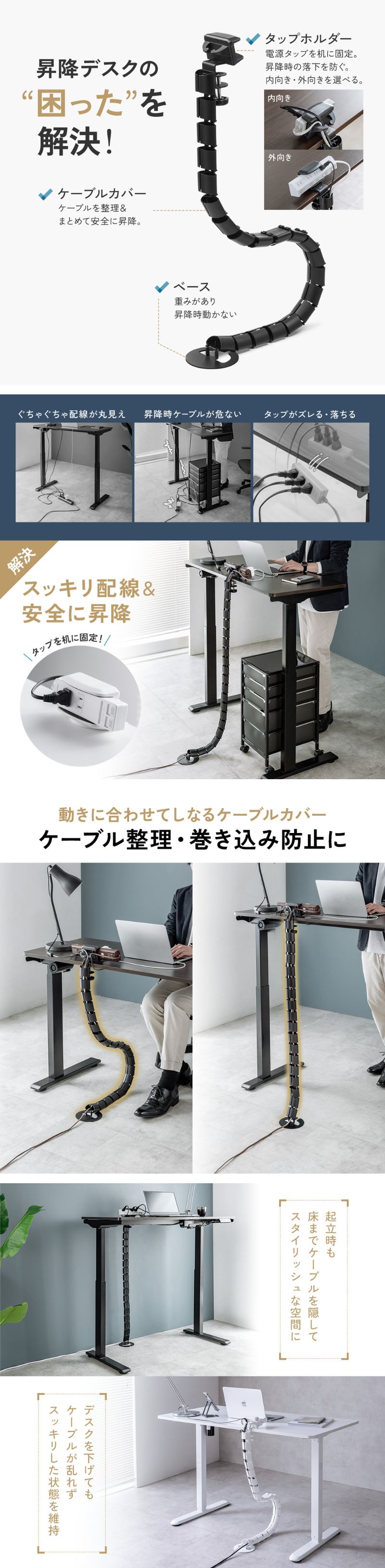 楽天市場】タップホルダー付きケーブルカバー 昇降デスク用 クランプ式