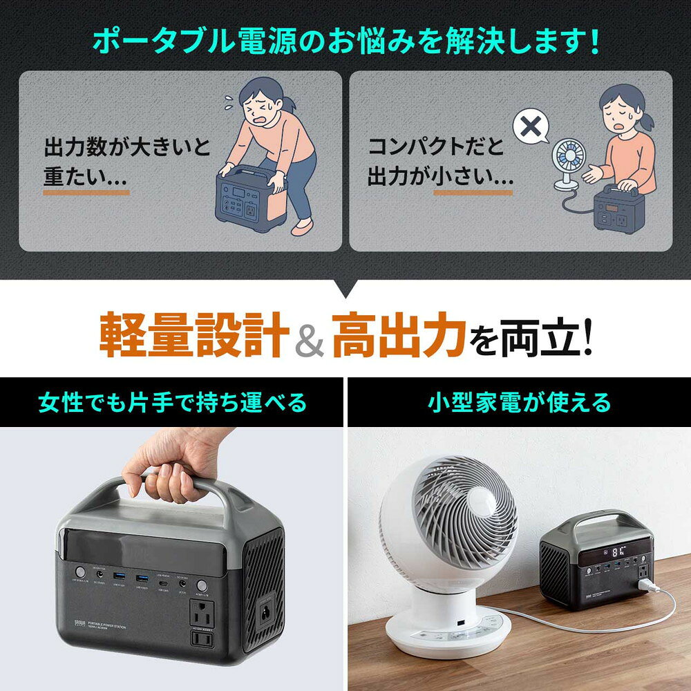 300w 多機能ポータブル電源　LED照明ライト付き 楽天市場】ポータブル電源 192Wh AC出力 300W 持ち運び 軽量 USB PD45W