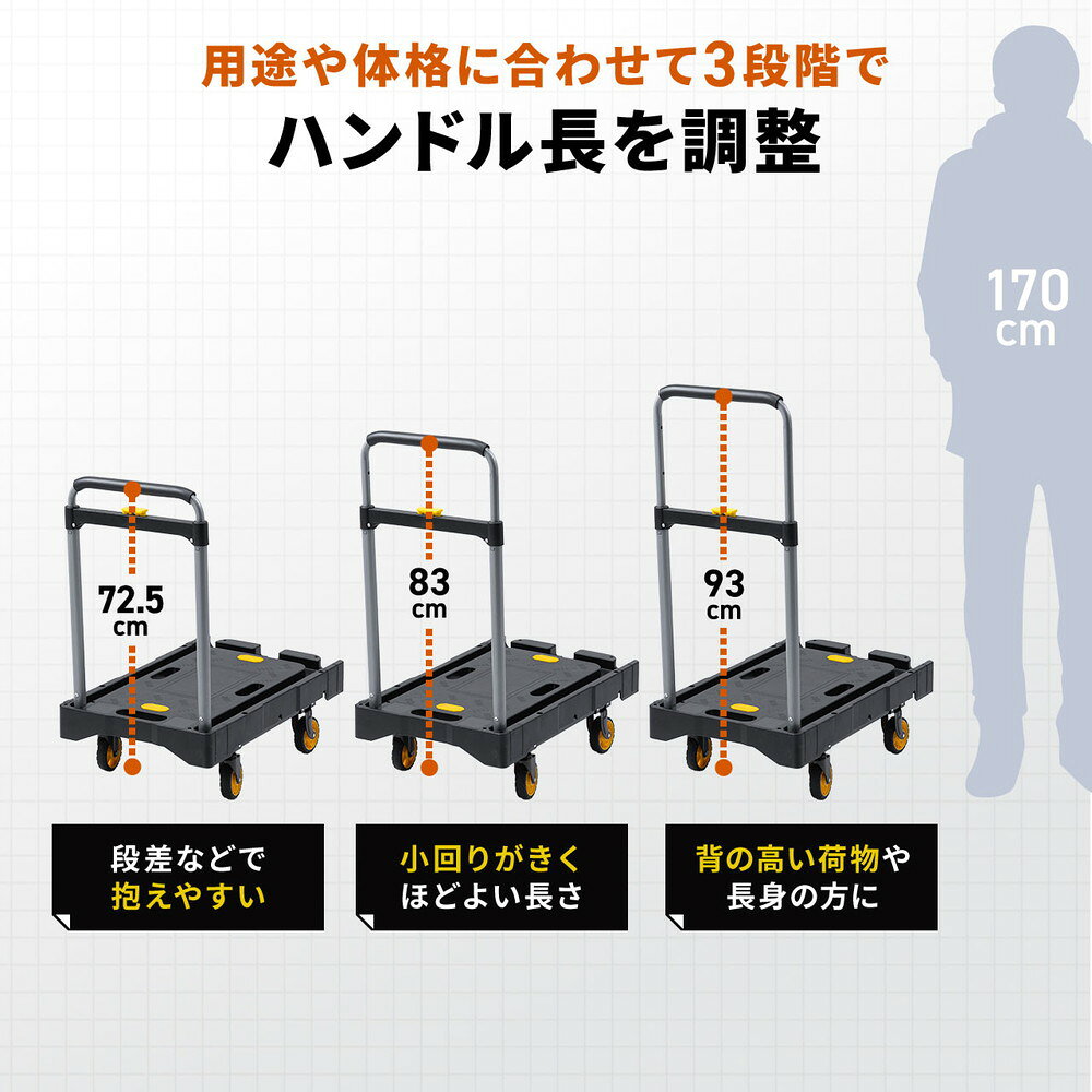 楽天市場】折りたたみ台車 自立 縦 横置き 4輪 静音キャスター 耐荷重