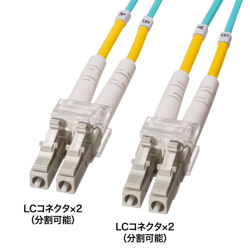 OM4 光ファイバーケーブル 1m LC×2-LC×2 マルチモード 50μm メガネ型 アクア HKB-OM4LCLC-01 サンワサプライ